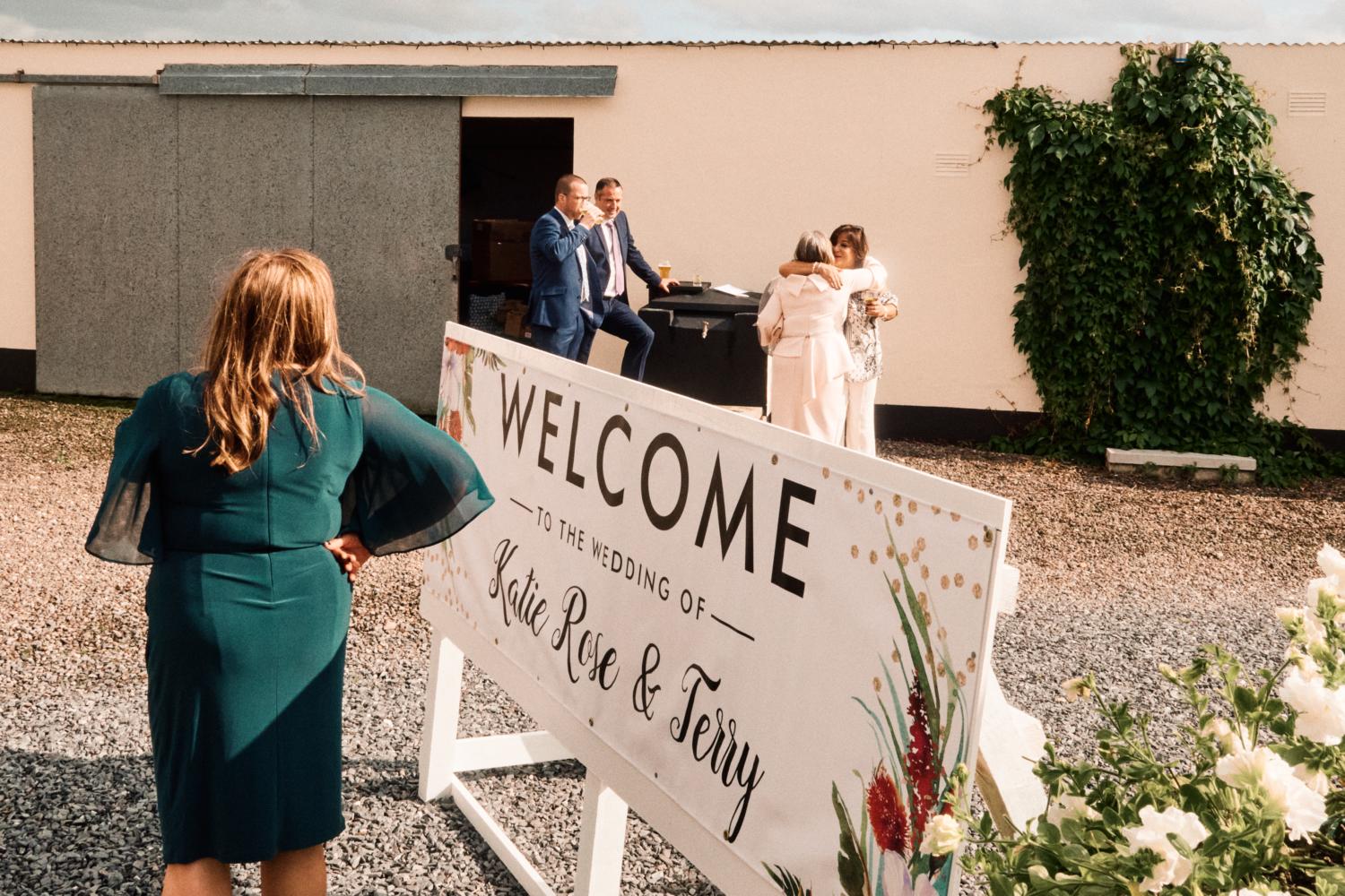 Guests at a garden wedding reception