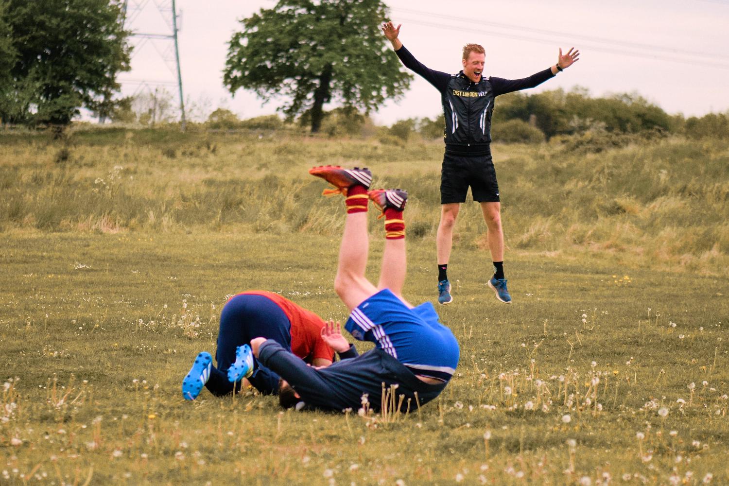 Groomsmen play football golf in Oxfordshire